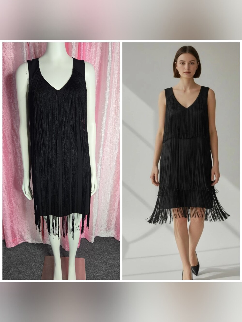 Boston Proper Sleeveless Black Fringe Stretch Swing Cocktail Dress Size 4